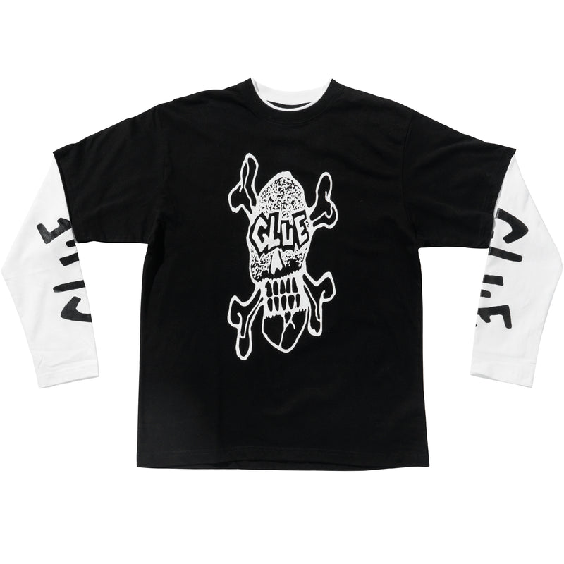 Glue Skull Layered Sleeve T-shirt - Black