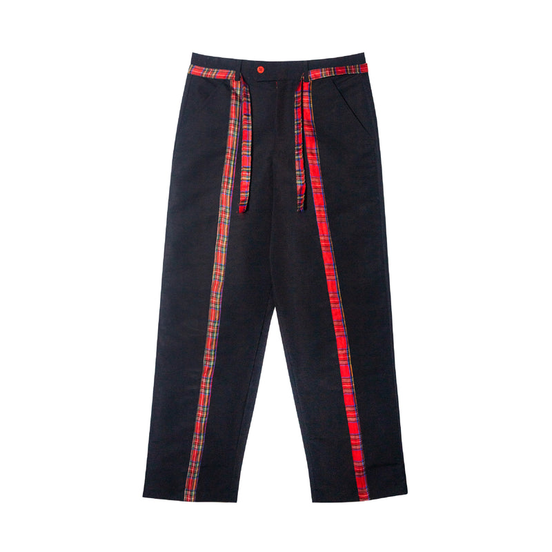 Front Tartan Long Pants - Black