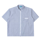 Double Pocket Zip Up Shirt - White Blue