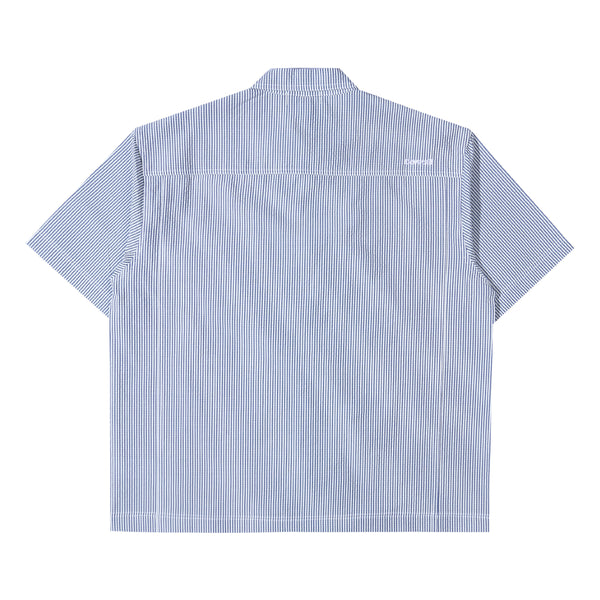 Double Pocket Zip Up Shirt - White Blue