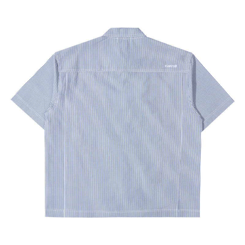 Double Pocket Zip Up Shirt - White Blue