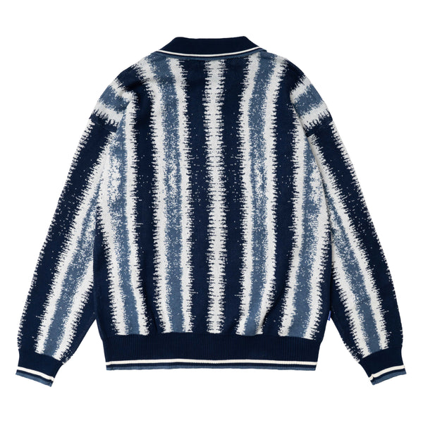 Ikat Ls Zip-Up Polo - Blue