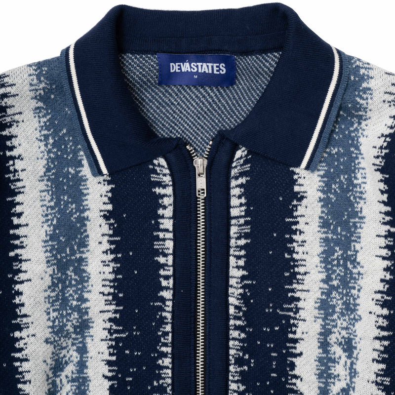 Ikat Ls Zip-Up Polo - Blue